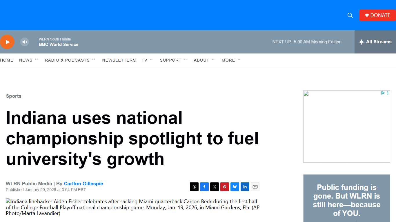 Indiana uses national championship spotlight to fuel university's growth | WLRN